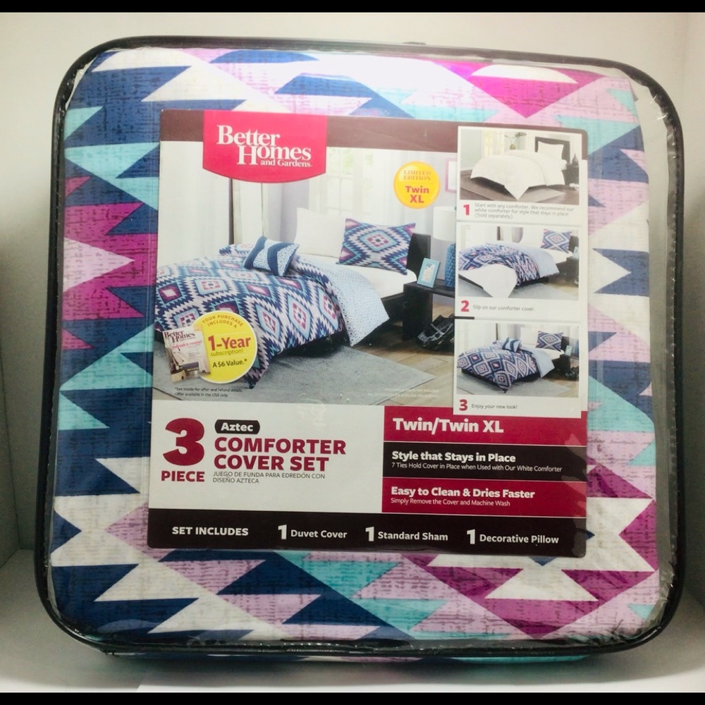 Better Homes And Garden 3 pc Comforter Cover Set. Twin XL Aztec Pattern. New